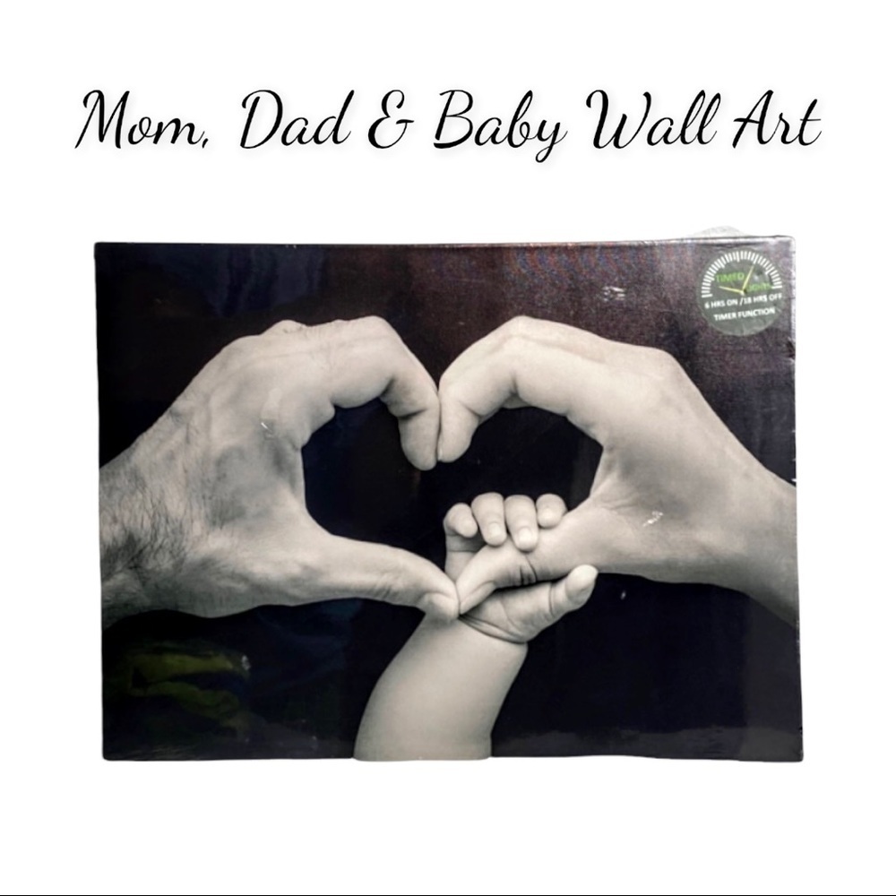 NIP Light Up Canvas Wall Art: Mom, Dad & Baby Hands Forming A Heart